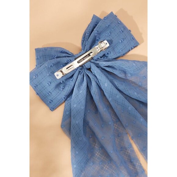 Altar'd State Evelyn Clip Dot Hair Bow in Dusty Blue - Picture 2 of 6